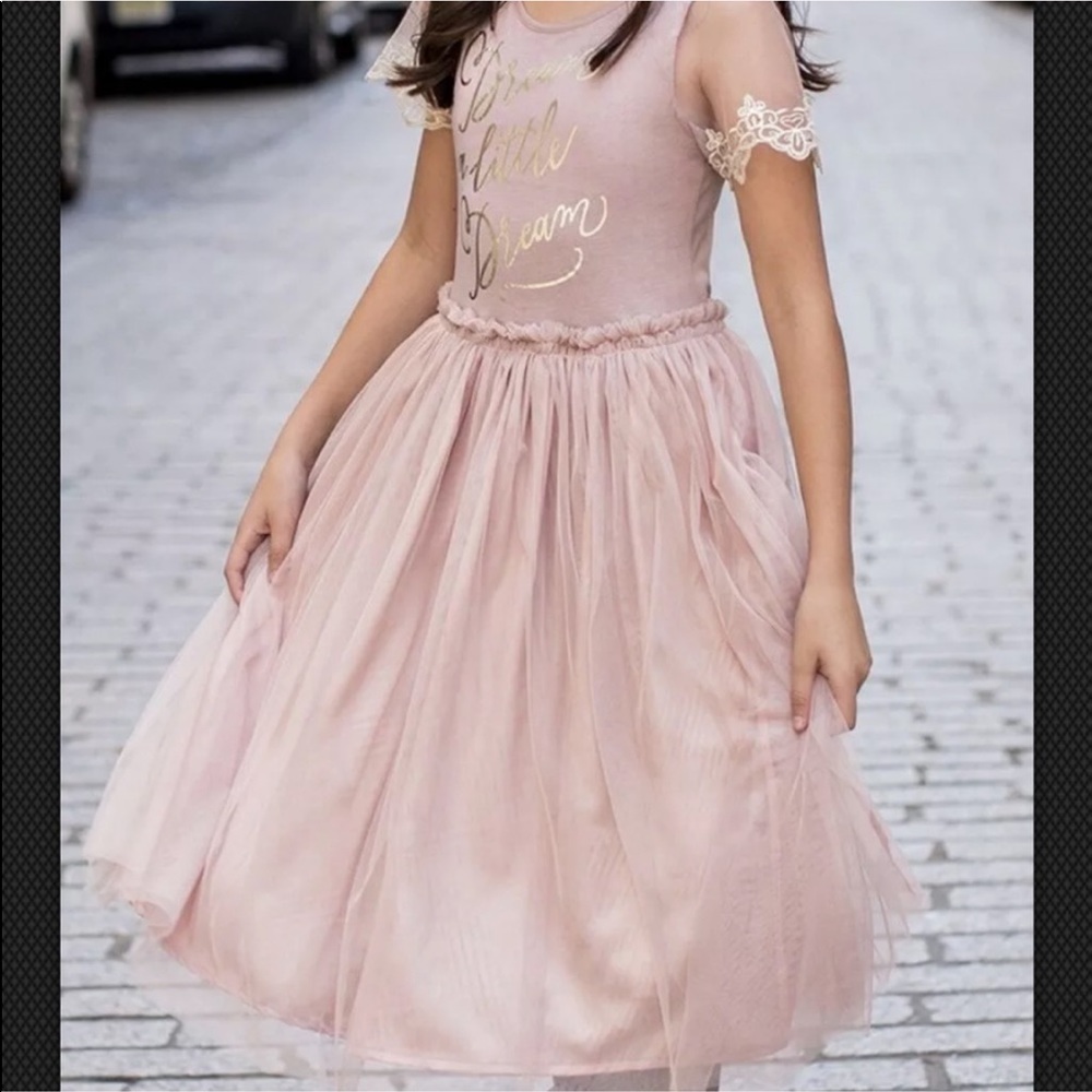 Joyfolie Pink Tulle Party Dress with Gold Script